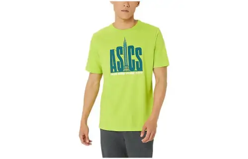 ASICS RUN NYC RUN CLUB T Shirts Unisex Yellow Crew Neck Moderate Straight Fit