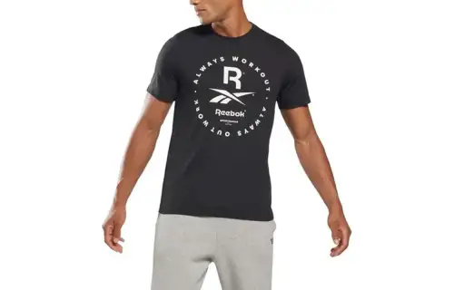 Reebok T Shirts Men's Black Crew Neck Moderate Straight Fit