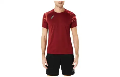 ASICS Dry Practice T Shirts Men's Red Crew Neck Moderate Straight Fit