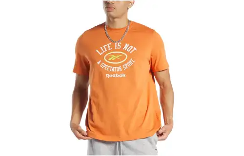 Reebok T Shirts Men's Orange Crew Neck Moderate Straight Fit