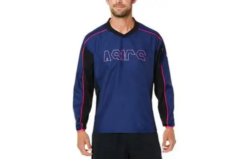 ASICS Warm Up T Shirts Unisex Blue Crew Neck Moderate Straight Fit