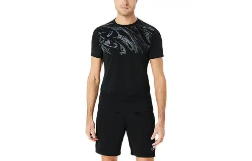 ASICS T Shirts Men's Black Crew Neck Moderate Straight Fit