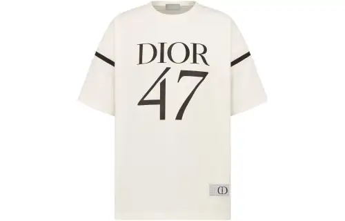 DIOR T Shirts Men's White Crew Neck Moderate Straight Fit