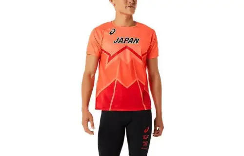 ASICS T Shirts Men's Orange Crew Neck Moderate Straight Fit