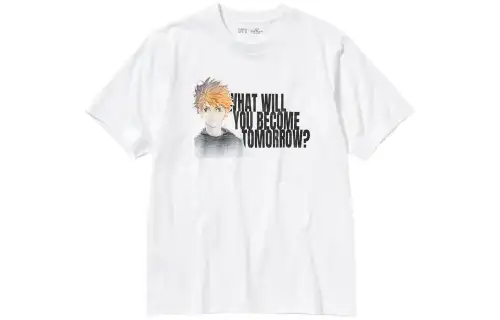 UNIQLO Volleyball Junior Co Branded Model T Shirts Unisex White Crew Neck Moderate Straight Fit