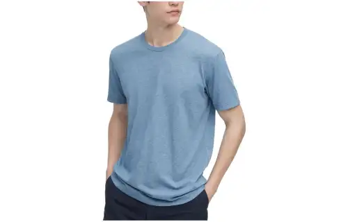 UNIQLO T Shirts Men's Sky Blue Crew Neck Moderate