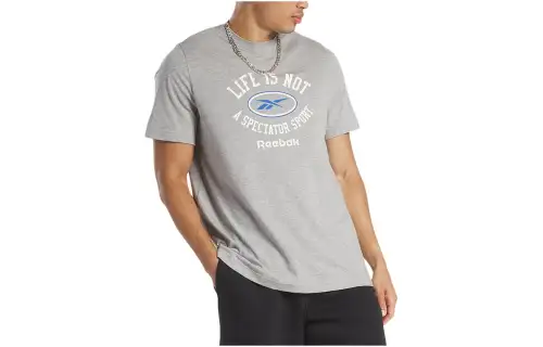Reebok T Shirts Men's Gray Crew Neck Moderate Straight Fit