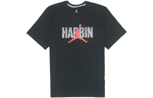 Jordan Jumpman T Shirts Men's Black Crew Neck Moderate Straight Fit
