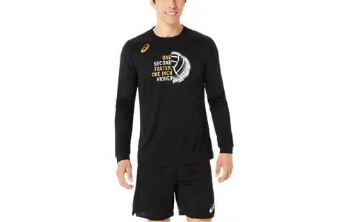 ASICS T Shirts Men's Black Crew Neck Moderate Straight Fit