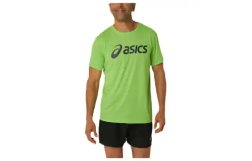 ASICS T Shirts Men's Green Crew Neck Moderate Straight Fit