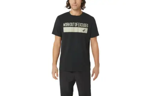 ASICS T Shirts Men's Black Crew Neck Moderate Straight Fit