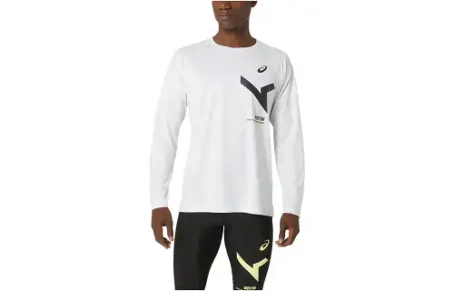 ASICS T Shirts Men's White Crew Neck Moderate Straight Fit