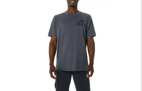 ASICS FUJI 1977 T Shirts Unisex Gray Crew Neck Moderate Straight Fit