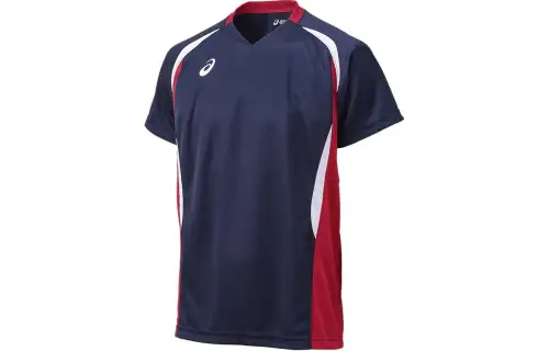 ASICS Volleyball Game T Shirts Unisex Blue V Neck Moderate Straight Fit