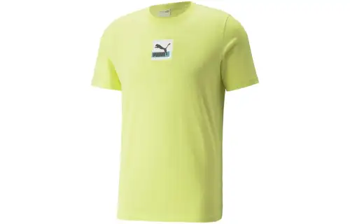 PUMA T Shirts Men's Yellow Crew Neck Moderate Straight Fit