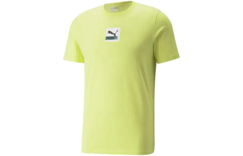 PUMA T Shirts Men's Yellow Crew Neck Moderate Straight Fit