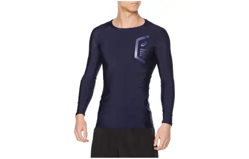ASICS T Shirts Men's Dark Blue Crew Neck Moderate Other