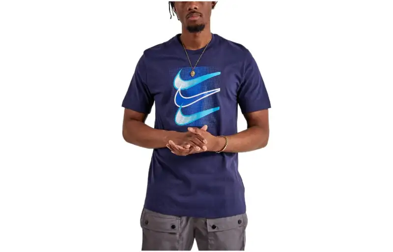 Nike T Shirts Men's Marine Blue Crew Neck Moderate