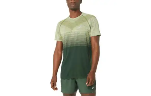ASICS T Shirts Men's Green Crew Neck Moderate Straight Fit