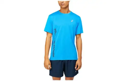 ASICS T Shirts Men's Blue Crew Neck Moderate Straight Fit