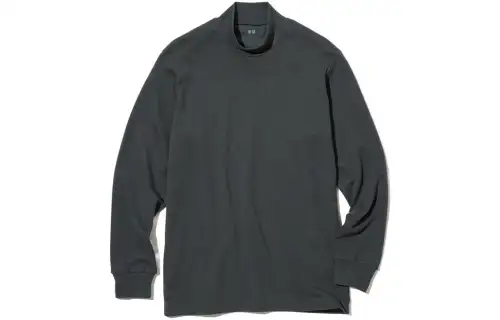 UNIQLO T Shirts Unisex Asphalt Gray Turtleneck Moderate