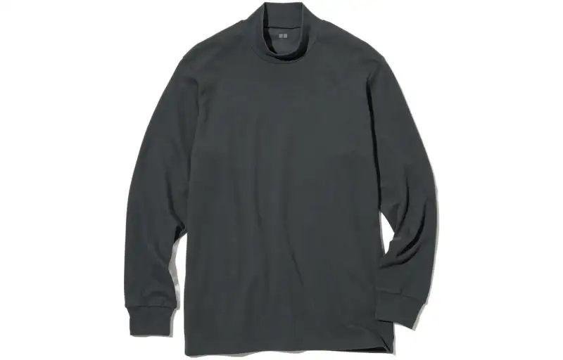 UNIQLO T Shirts Unisex Asphalt Gray Turtleneck Moderate