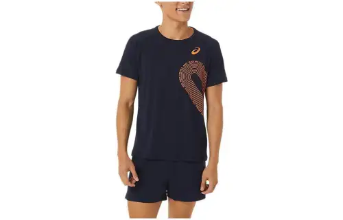 ASICS T Shirts Men's Blue Crew Neck Moderate Straight Fit