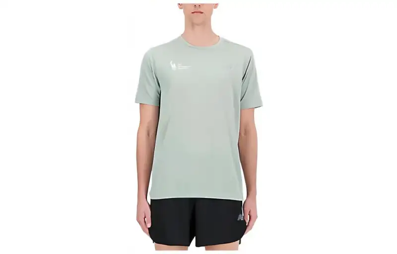 New Balance T Shirts Men's Cyan Crew Neck Moderate