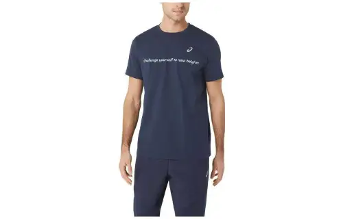 ASICS SMSB Graphic II T Shirts Men's Dark Blue Crew Neck Moderate Straight Fit