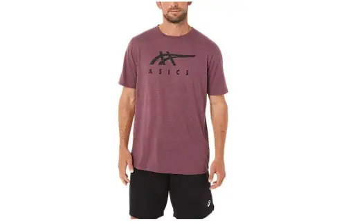 Asics Stripe Short Sleeve Tee T Shirt Men's Purple