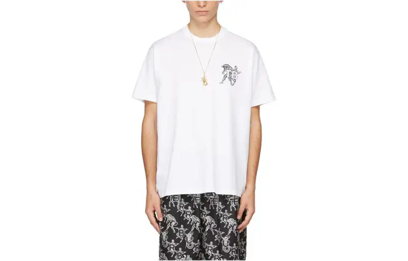 Burberry T Shirts Men's White Crew Neck Moderate Straight Fit
