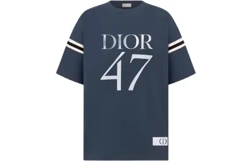 DIOR T Shirts Men's Blue Crew Neck Moderate Straight Fit