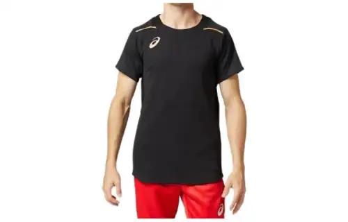 ASICS T Shirts Men's Black Crew Neck Moderate Other