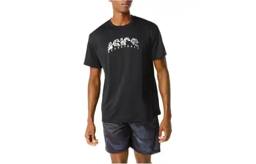 ASICS Hex Graphic T Shirts Men's Black Crew Neck Moderate Straight Fit