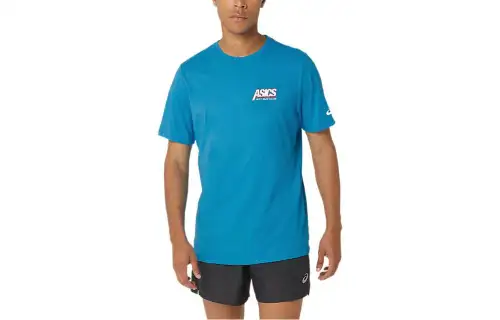 ASICS SMSB 1977 T Shirts Men's Blue Crew Neck Moderate Straight Fit