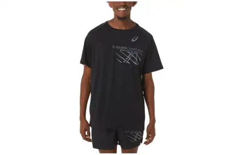 ASICS Track & Field Wear T Shirts Men's Black Crew Neck Moderate Straight Fit