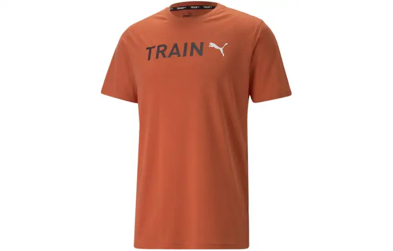 PUMA T Shirts Men's Orange Crew Neck Moderate Straight Fit