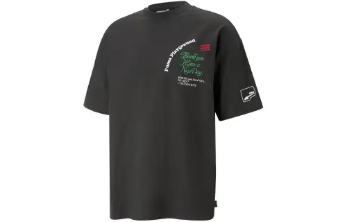 PUMA T Shirts Men's Black Crew Neck Moderate Straight Fit