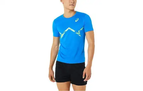 ASICS T Shirts Men's Blue Crew Neck Moderate Straight Fit