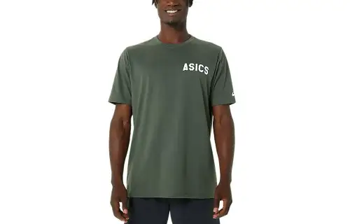 ASICS T Shirts Unisex Green Crew Neck Moderate Straight Fit