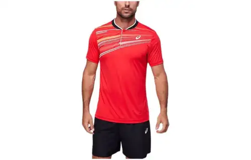ASICS T Shirts Men's Red Crew Neck Moderate Straight Fit