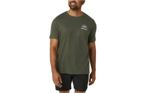 ASICS Four Leaf Clover T Shirts Unisex Olive Crew Neck Moderate Straight Fit