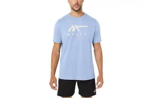 ASICS T Shirts Men's Blue Crew Neck Moderate Straight Fit