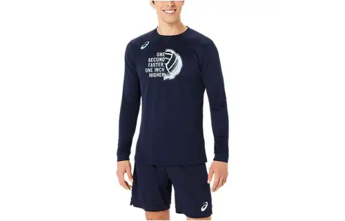 ASICS T Shirts Men's Dark Blue Crew Neck Moderate Other