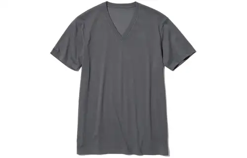 UNIQLO T Shirts Unisex Asphalt Gray V Neck Moderate