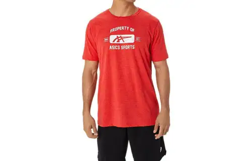 Asics Short Sleeve Property Of Sports Tee T Shirt Unisex Red Heather