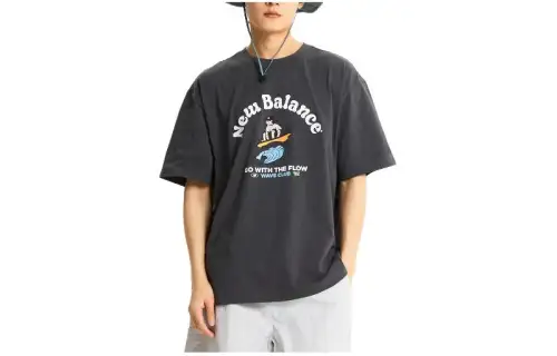 New Balance T Shirts Men's Gray Crew Neck Moderate Straight Fit
