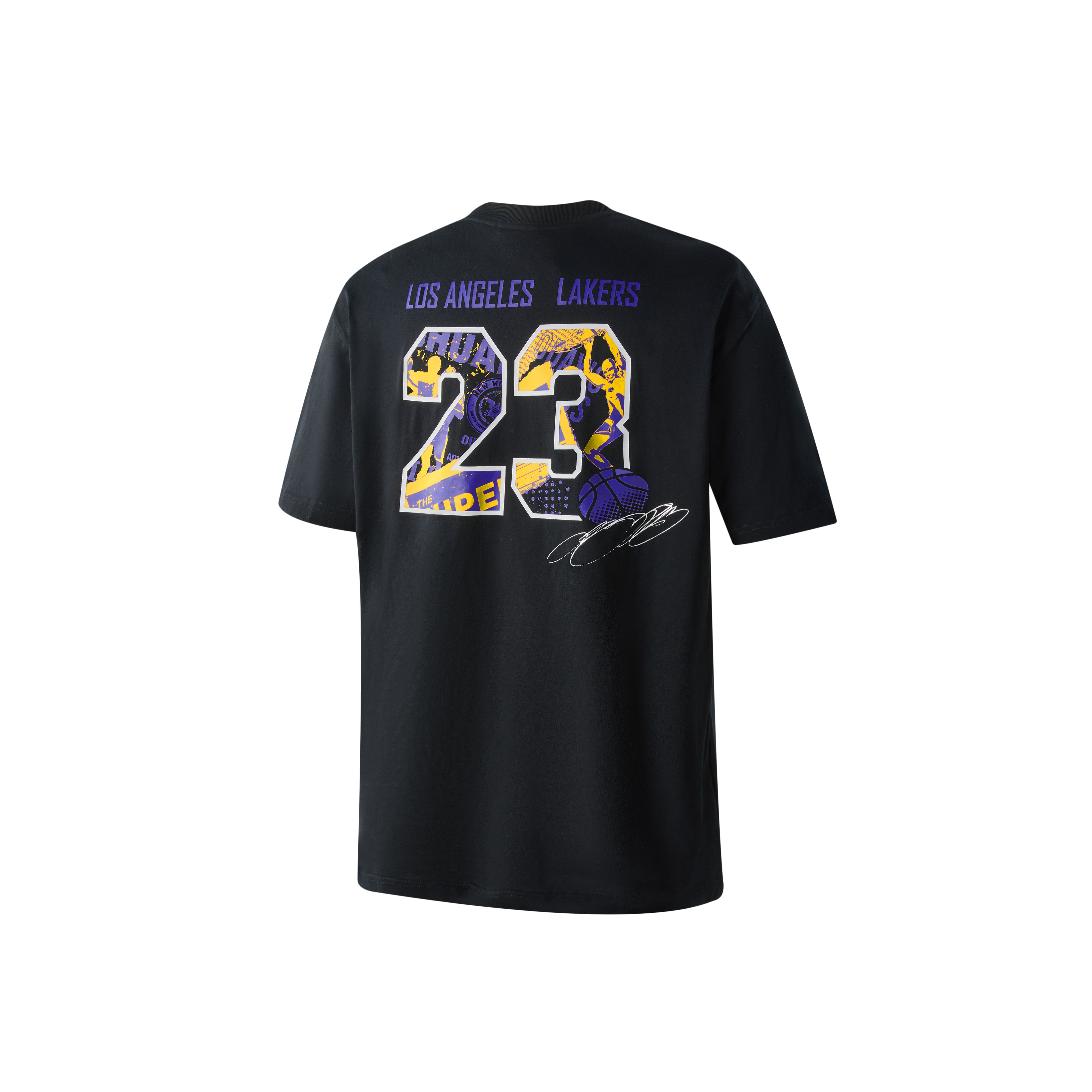 NBA Los Angeles Lakers player number series LeBron James No. 23 American retro breathable letter pattern printed round neck short-sleeved T-shirt for men and women, black