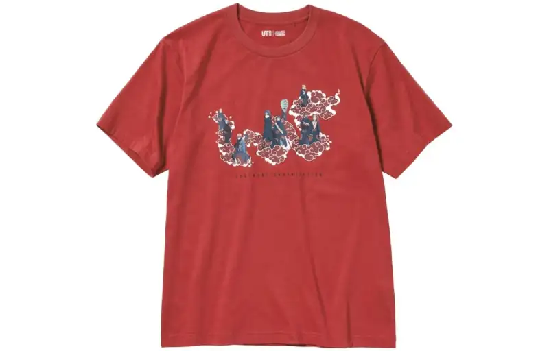 UNIQLO Naruto Co Branded Model T Shirts Unisex Red Crew Neck Moderate