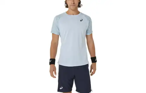 ASICS T Shirts Men's Light Blue Crew Neck Moderate Straight Fit